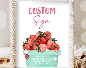 Editable Strawberry Custom Sign Berry First Birthday Sign Berry Sweet Party Decor Girl Strawberries Market Digital Download Printable 0506