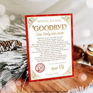Carta de despedida de elfo editável Carta de despedida de Natal Adeus do seu elfo Carta de elfo de Natal Poema de Papai Noel Modelo para impressão 0497