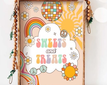 Sweets and Treats Sign Retro Groovy Birthday Party 70's Birthday Party Decor Boho Flower Power Girl Gift Table Download Printable 0459
