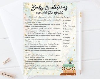 Editable Baby Traditions Around the World Baby Shower Game Card Travel Adventure Journey Activity Printable Download Template Corjl 0263