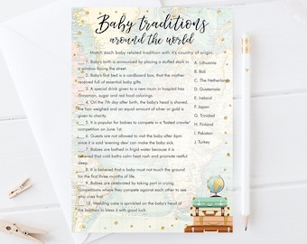 Editable Baby Traditions Around the World Baby Shower Game Card Travel Adventure Journey Activity Printable Download Template Corjl 0263