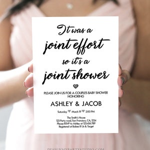 Editable Couples Baby Shower Invitation Coed Baby Shower Joint Funny White Modern Simple Neutral Download Evite Template Printable 0311