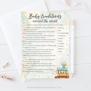 Editable Baby Traditions Around the World Baby Shower Game Card Travel Adventure Journey Activity Printable Download Template Corjl 0263 image 1
