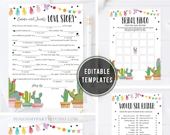 Editable Cactus Bridal Shower Games Bundle Fiesta Mexican Wedding Shower Activities Coed Shower Bridal Game Digital Template Printable 0254