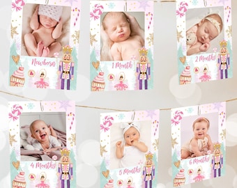 Editable Nutcracker First Birthday Banner Monthly Photo Banner 1st Land of Sweets Sugar Plum Fairy Christmas Digital Template Printable 0352