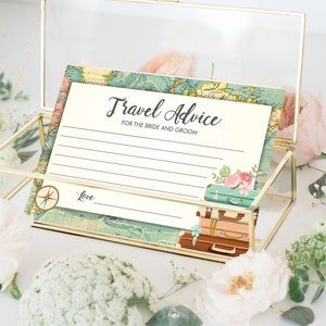 Consejos Editables para la Tarjeta de la Futura Novia Despedida de Soltera Viajes Palabras de Sabiduría Consejos para el Juego de la Novia Maletas de Aventura Plantilla Corjl 0044