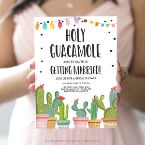 Editable Holy Guacamole Bridal Shower Invitation Fiesta Couples Shower Cactus Succulent Mexican Download Corjl Template Printable 0254 image 1