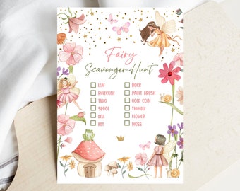 Editable Scavenger Hunt Checklist Game Party Fairy Birthday Activity Whimsical Enchanted Forest Tea Garden Girl Download Corjl Template 0406