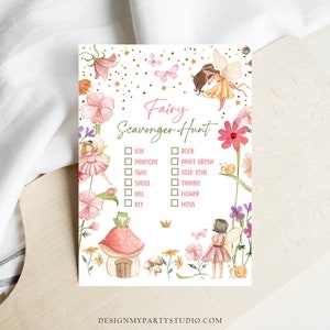 Editable Scavenger Hunt Checklist Game Party Fairy Birthday Activity Whimsical Enchanted Forest Tea Garden Girl Download Corjl Template 0406