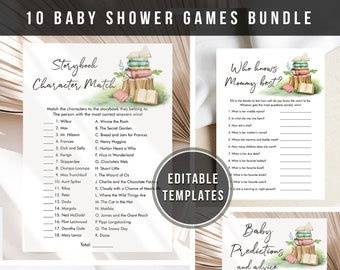 Editable Storybook Baby Shower Games Bundle Book Baby Shower Activity Gender Neutral Boho Chapter Download Printable Corjl Template 0427