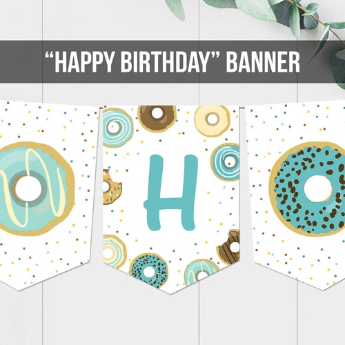 Donut Party Happy Birthday Banner / Instant Download / Digital - Etsy