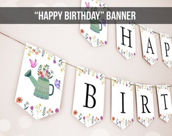 Wildflowers Happy Birthday-banner, lente zomer bloemenbanner met