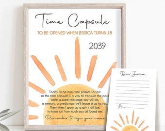 Bewerkbare Sun Time Capsule Boho Sun eerste verjaardagsfeestje Sunshine verjaardag 1e reis rond de zon-gastenboeksjabloon afdrukbare Corjl 0431