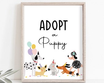Adopt a Puppy Birthday Sign Table Decor Dog Birthday Party Pink Girl Puppy Adoption Sign Vet Pawty Decor Table Sign Download Printable 0429