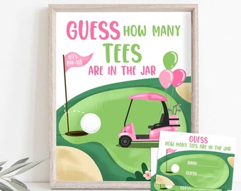 Guess How Many Tees Are in the Jar Sign Golf Birthday Game Hole in One Par-tee Girl Golfing Activity Digital Instant Download Printable 0405