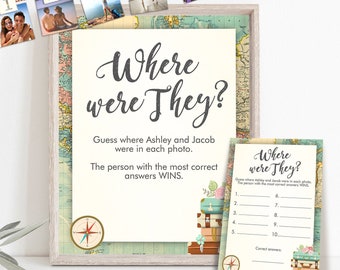 Editable Where were They Bridal Shower Game Wedding Shower Activity Travel Adventure Bride and Groom World Map Corjl Template PRINTABLE 0044