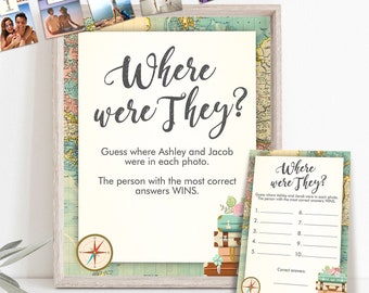 Editable Where were They Bridal Shower Game Wedding Shower Activity Travel Adventure Bride and Groom World Map Template PRINTABLE Corjl 0044