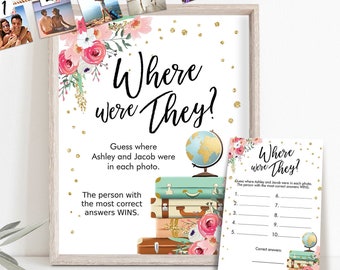 Editable Where were They? Bridal Shower Game Wedding Shower Activity Floral Travel Adventure Bride and Groom Template PRINTABLE Corjl 0030