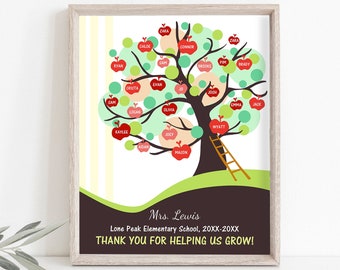 Editable Teacher Tree Print Student Names End of Year Gift Teacher Apples Appreciation Printable Instant Download Template Corjl 0464