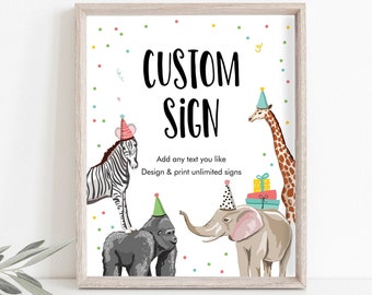 Editable Custom Sign Party Animals Sign Wild One Animals Decor Zoo Safari Animals Table Sign Decoration 8x10 Instant Download PRINTABLE 0142