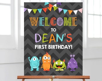 Editable Welcome Sign Monster Birthday Party Boy Monster Bash First Birthday Little Monster Decor Download Template Printable Corjl 0058