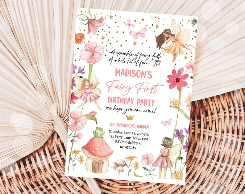 Editable Fairy First Birthday Invitation Fairy Garden Birthday Fairy Forest Girl 1st Birthday Magical Download Printable