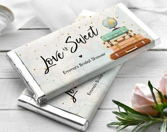 Editable Travel Bridal Shower Chocolate Bar Wrapper Love is Sweet Traveling to Mrs Adventure Map Download Corjl Template Printable 0263