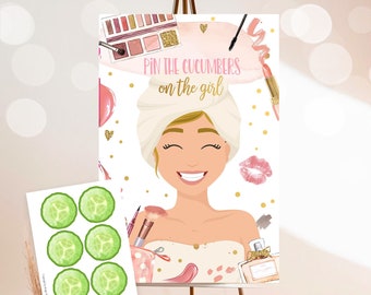 Pin the Cucumbers on The Girl Spa Party Game Spa Birthday Game Glitters and Glamour Makeup Activity Instant Download Printable Digital 0420