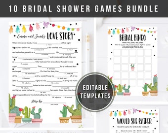 Editable Cactus Bridal Shower Games Bundle Fiesta Mexican Wedding Shower Activities Coed Shower Bridal Game Corjl Template Printable 0254