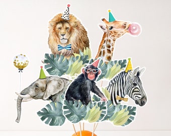 Printable Party Animals Centerpieces Safari Animals Birthday Party Jungle Cake Topper Table Decor Zoo Wild One Decorations DIY Digital 0417