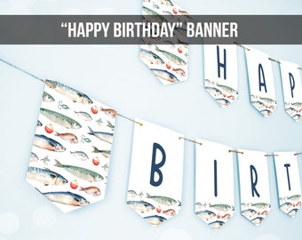 Happy Birthday Banner Fishing Birthday Banner Boy Birthday Decorations Ofishally The Big One Instant download PRINTABLE DIGITAL DIY 0454