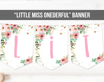 Little Miss Onederful Birthday Banner 1st Birthday Banner Girl First Birthday Decorations Pink Instant download PRINTABLE DIGITAL DIY 0147