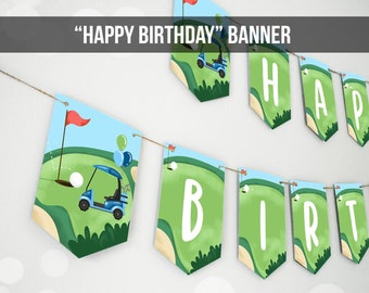 Golf Happy Birthday Banner Hole in One Banner Birthday Boy Blue Golfing Decorations Par-tee Instant download PRINTABLE DIGITAL DIY 0405