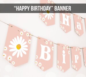 Décorations Fête Boho - 1 Drapeau D'anniversaire Or + 1 Guirlande Marguerites Papier | Pour Anniversaire, Mariage, événement
