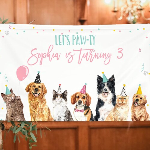 Editable Cats and Dogs Birthday Party Welcome Sign Puppy - Etsy