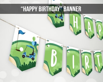 Golf Grattis på födelsedagen Banner Hole-in-One Banner Födelsedagspojke Blå Golfdekorationer Par-tee Direktnedladdning UTSKRIFTSBAR DIGITAL Gör-det-själv 0405