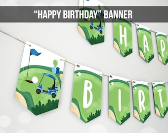 Golf Happy Birthday Banner Hole in One Banner Birthday Boy Blue Golfing Decorations Par-tee Instant download PRINTABLE DIGITAL DIY 0405