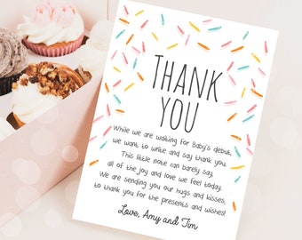 Editable Baby Sprinkle Thank You Card Rainbow Sprinkle Baby Shower Gender Neutral Coed Sprinkles Digital Corjl Template Printable 0216