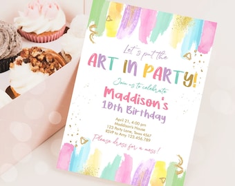 Editable Art Party Invitation Art Birthday Invite Painting Party Craft Party Rainbow Pastel Download Printable Template Digital Corjl 0450