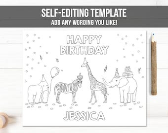 Editable Coloring Page Safari Animals Birthday Party Activity Game Wild One Birthday Zoo Jungle Party Animals Download PRINTABLE Corjl 0142