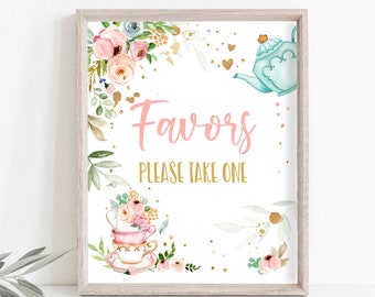 Tea Party Sign Favors Sign Par-tea Birthday Sign Pink Gold Floral Tea Birthday Decor Par-tea Favors Sign Girl Treats Download Printable 0349