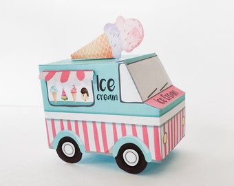 Printable Ice Cream Birthday Ice Cream Party Favor Box Ice Cream Centerpieces Table Decor Decorations Truck Pink Girl DIY Digital 0243