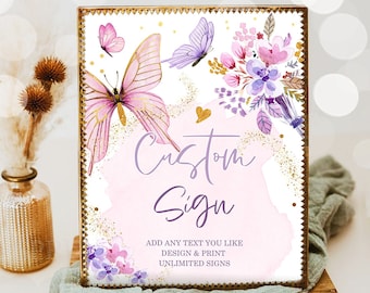Editable Custom Sign Butterfly Sign Butterfly Decor Butterfly Birthday Baby Shower Garden Pink Table Sign Decor 8x10 Download PRINTABLE 0437