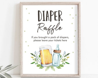 Baby is Brewing Diaper Raffle Bottles and Beers Baby Shower Greenery Diaper Ticket Table Sign Gender Neutral Greenery Digital PRINTABLE 0190