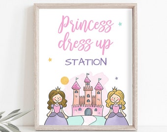 Princess Dress Up Station Sign Princess Birthday Party Sign Pink Princess Decorations Fairytale Printable Instant Download PRINTABLE 0385