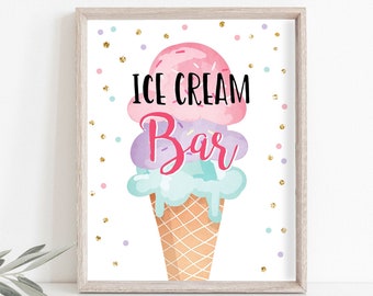 Eis Bar Zeichen Eis Geburtstag Eis Party Zeichen Eiscreme Tisch Zeichen rosa Mint lila Instant Download PRINTABLE 0243