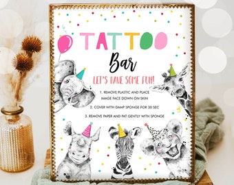 Tattoo Bar Sign Party Animals Birthday Sign Safari Animals Decor Girl Birthday Wild One Animals Table Zoo Party Jungle Printable 0390