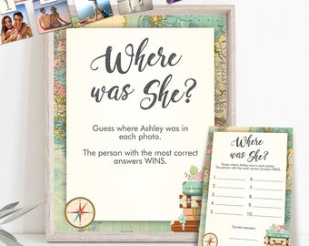 Editable Where Was She Bridal Shower Game Wedding Shower Activity Travel Adventure Where Were They World Map Template PRINTABLE Corjl 0044