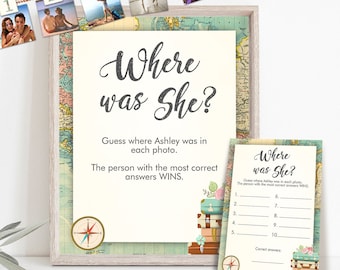 Editable Where Was She Bridal Shower Game Wedding Shower Activity Travel Adventure Where Were They World Map Template PRINTABLE Corjl 0044