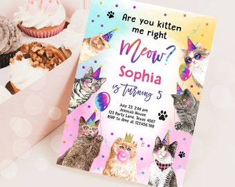 Editable Cat Birthday Party Invitation Kitten Birthday Invite Kitten me Right Meow Invite Party Animals Girl Download Template Corjl 0460